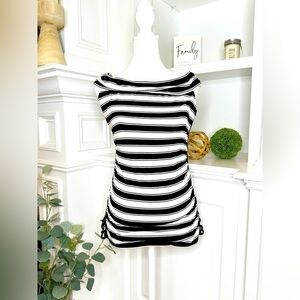 White House Black Market Black and White Off Shoulder Top Size Medium